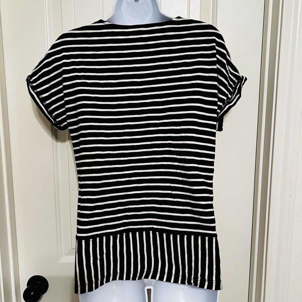 Soft Surrounding Bali Breeze Stripped Tee Black & White V Neck Resort Wear XS - Picture 5 of 9